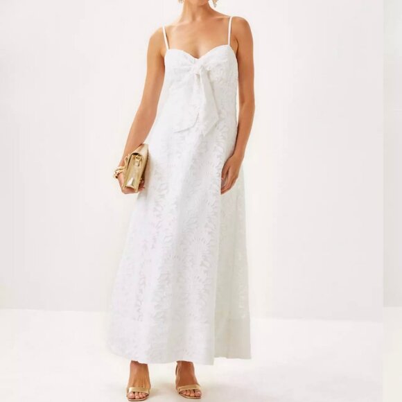 Lilly Pulitzer Sarahlynne Max Dress - Resort White Stacked Palm Burnout - Picture 1 of 16